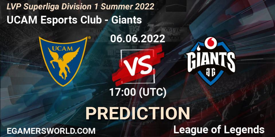 Pronósticos UCAM Esports Club - Giants. 06.06.2022 at 17:00. LVP Superliga Division 1 Summer 2022 - LoL