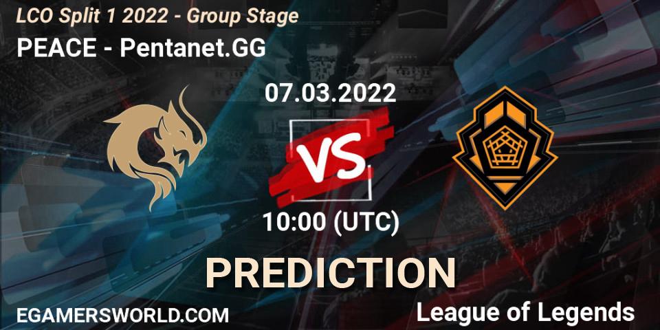 Pronósticos PEACE - Pentanet.GG. 07.03.2022 at 10:00. LCO Split 1 2022 - Group Stage - LoL