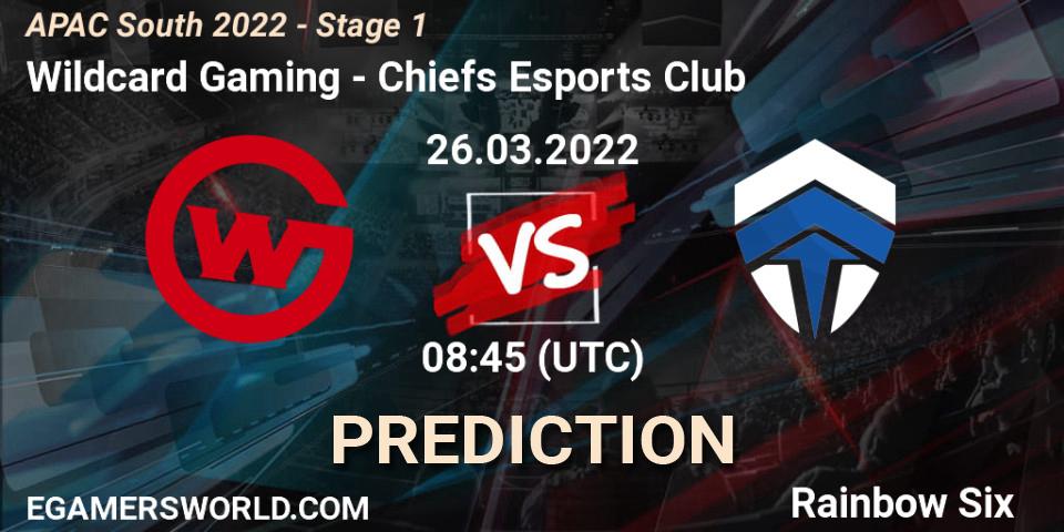 Pronósticos Wildcard Gaming - Chiefs Esports Club. 26.03.2022 at 08:45. APAC South 2022 - Stage 1 - Rainbow Six