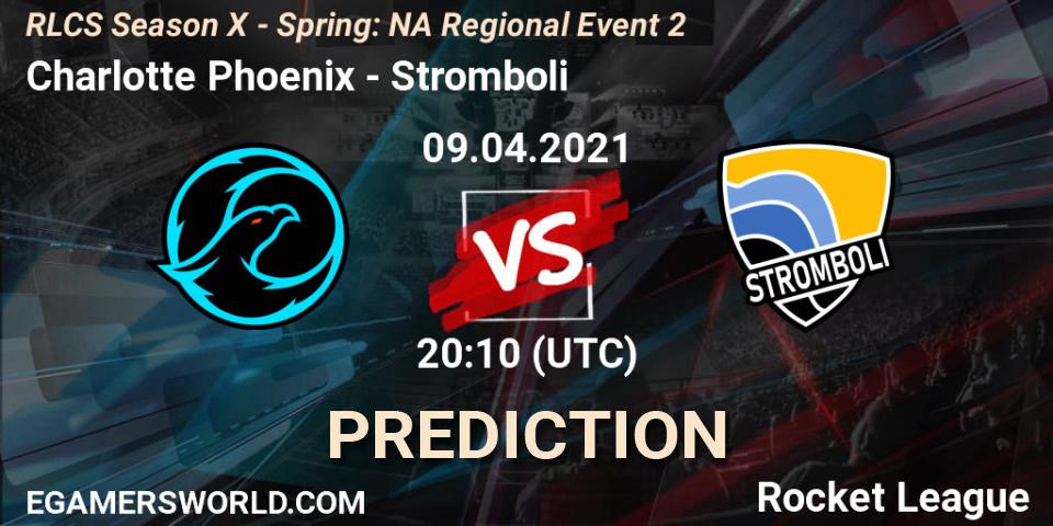 Pronósticos Charlotte Phoenix - Stromboli. 09.04.2021 at 20:10. RLCS Season X - Spring: NA Regional Event 2 - Rocket League