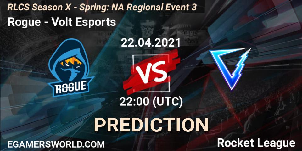 Pronósticos Rogue - Volt Esports. 22.04.2021 at 22:00. RLCS Season X - Spring: NA Regional Event 3 - Rocket League