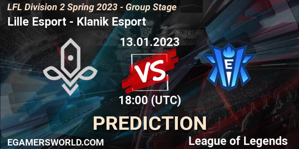 Pronósticos Lille Esport - Klanik Esport. 13.01.2023 at 18:00. LFL Division 2 Spring 2023 - Group Stage - LoL