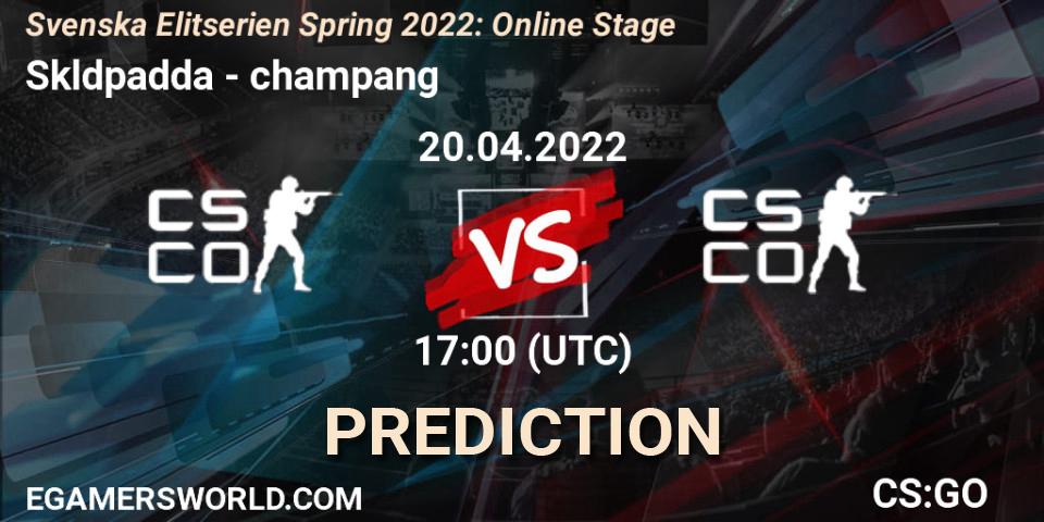 Pronósticos Sköldpadda - champang. 20.04.2022 at 17:00. Svenska Elitserien Spring 2022: Online Stage - Counter-Strike (CS2)