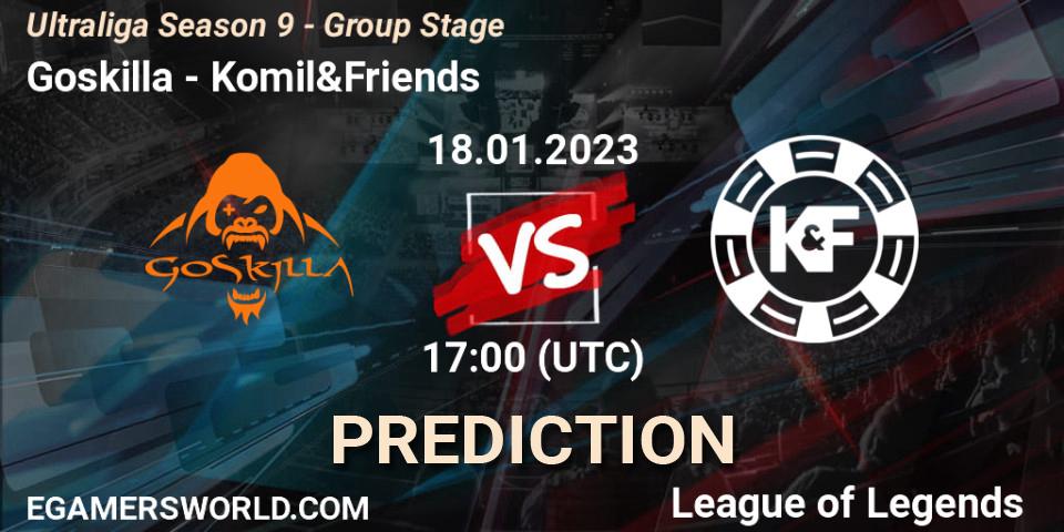 Pronósticos Goskilla - Komil&Friends. 18.01.2023 at 17:00. Ultraliga Season 9 - Group Stage - LoL