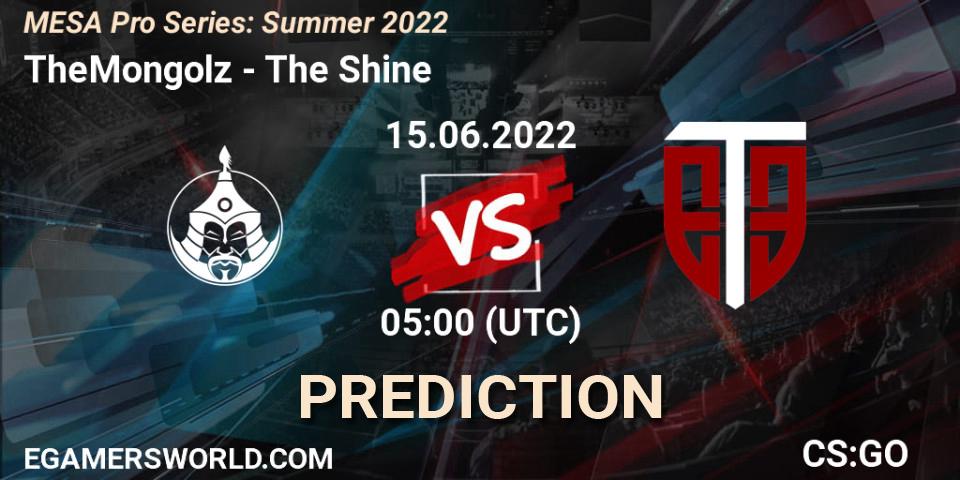 Pronósticos TheMongolz - The Shine. 15.06.2022 at 05:00. MESA Pro Series: Summer 2022 - Counter-Strike (CS2)