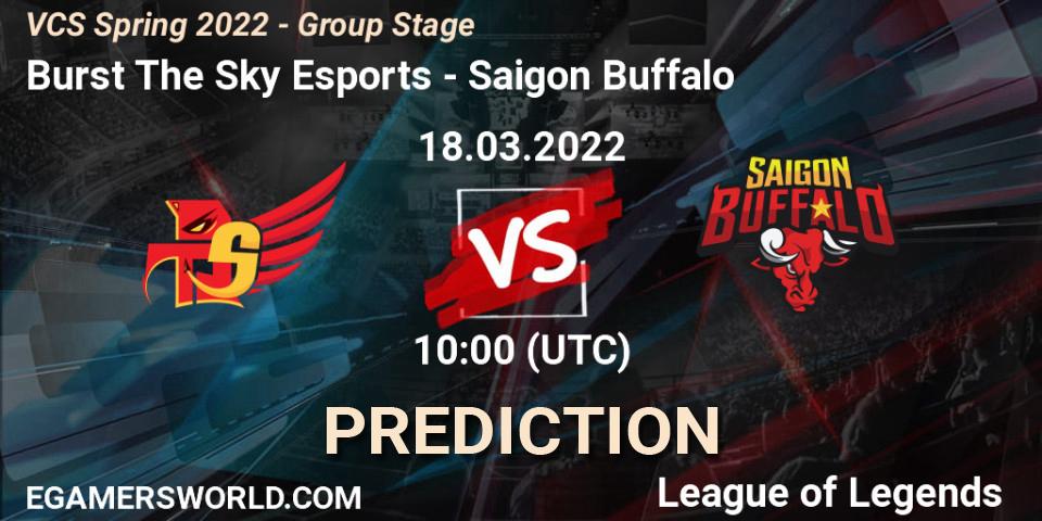 Pronósticos Burst The Sky Esports - Saigon Buffalo. 18.03.2022 at 10:00. VCS Spring 2022 - Group Stage - LoL