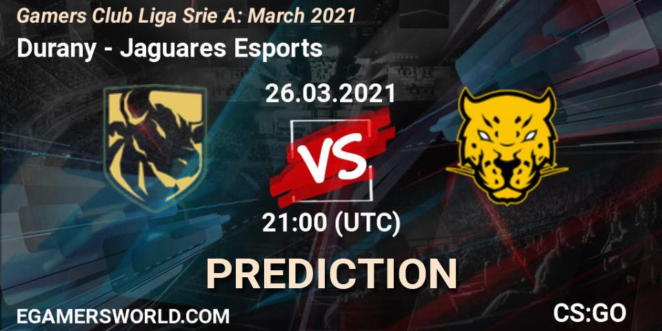 Pronósticos Durany - Jaguares Esports. 26.03.2021 at 21:00. Gamers Club Liga Série A: March 2021 - Counter-Strike (CS2)