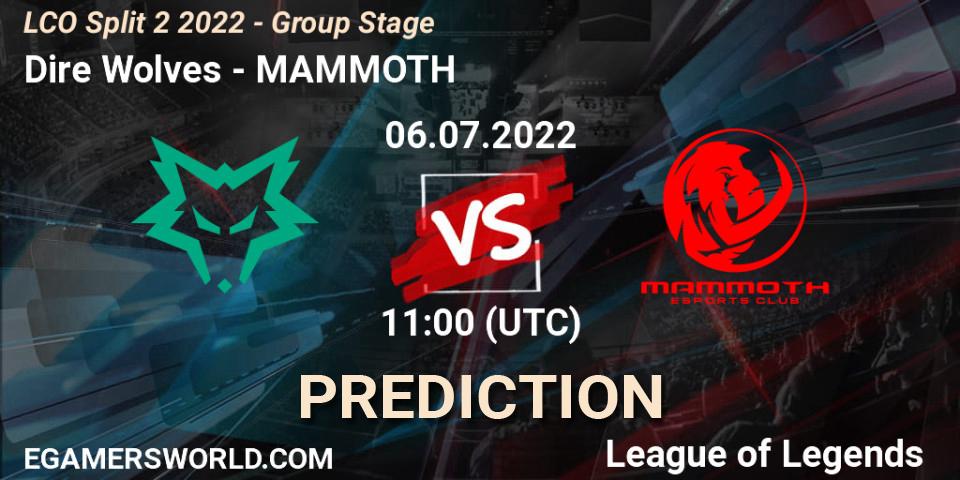 Pronósticos Dire Wolves - MAMMOTH. 06.07.2022 at 11:30. LCO Split 2 2022 - Group Stage - LoL