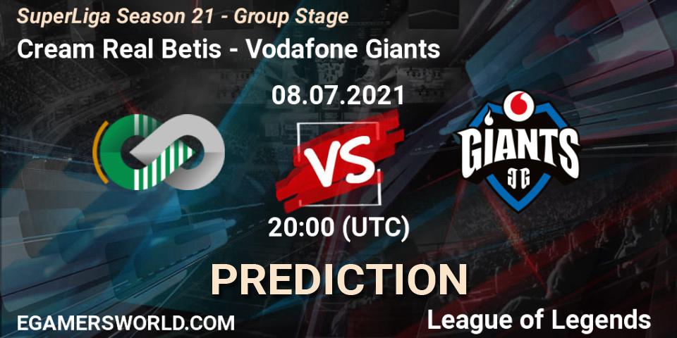 Pronósticos Cream Real Betis - Vodafone Giants. 08.07.2021 at 20:00. SuperLiga Season 21 - Group Stage - LoL