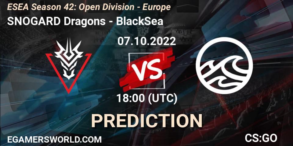 Pronósticos SNOGARD Dragons - BlackSea. 07.10.2022 at 18:00. ESEA Season 42: Open Division - Europe - Counter-Strike (CS2)