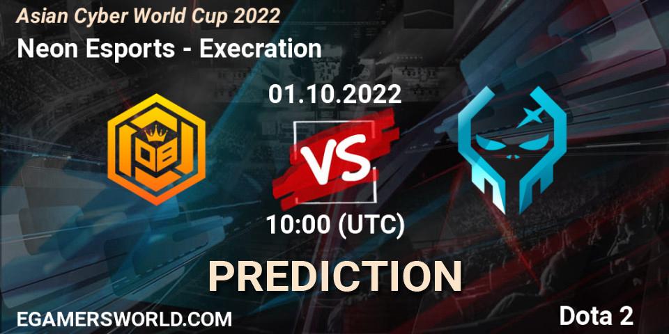 Pronósticos Neon Esports - Execration. 01.10.2022 at 10:01. Asian Cyber World Cup 2022 - Dota 2
