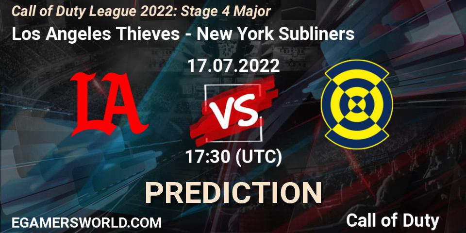 Pronósticos Los Angeles Thieves - New York Subliners. 17.07.2022 at 17:30. Call of Duty League 2022: Stage 4 Major - Call of Duty