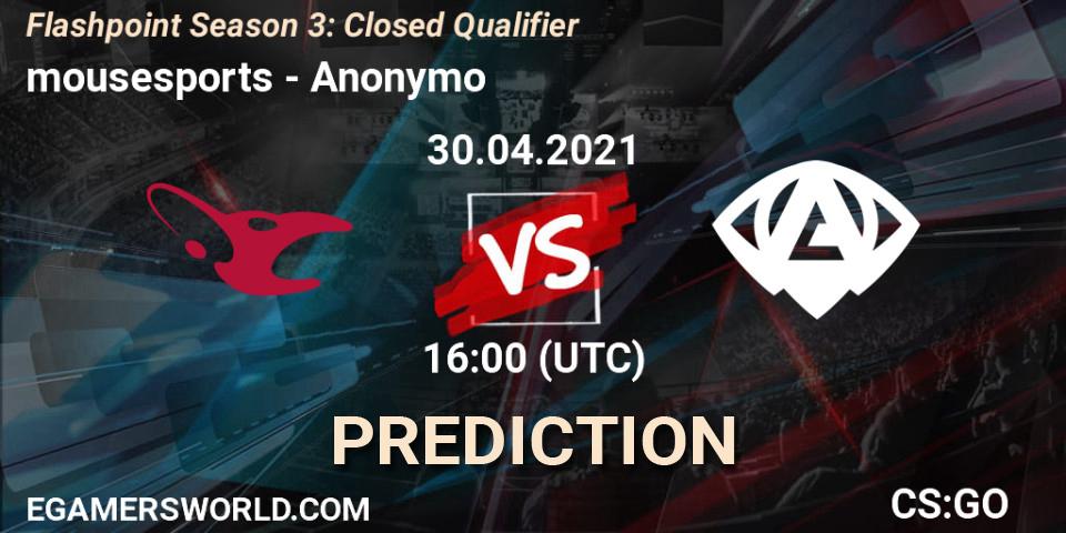 Pronósticos mousesports - Anonymo. 30.04.2021 at 13:00. Flashpoint Season 3: Closed Qualifier - Counter-Strike (CS2)