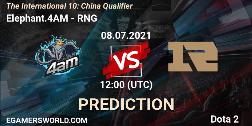 Pronósticos Elephant.4AM - RNG. 08.07.2021 at 11:16. The International 10: China Qualifier - Dota 2