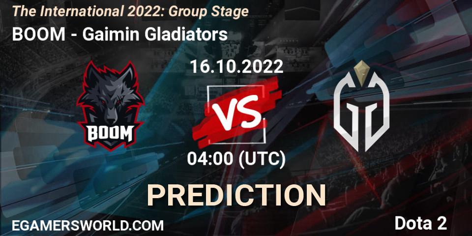 Pronósticos BOOM - Gaimin Gladiators. 16.10.2022 at 04:32. The International 2022: Group Stage - Dota 2