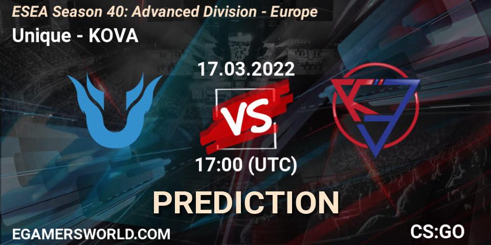 Pronósticos Unique - KOVA. 17.03.22. ESEA Season 40: Advanced Division - Europe - CS2 (CS:GO)