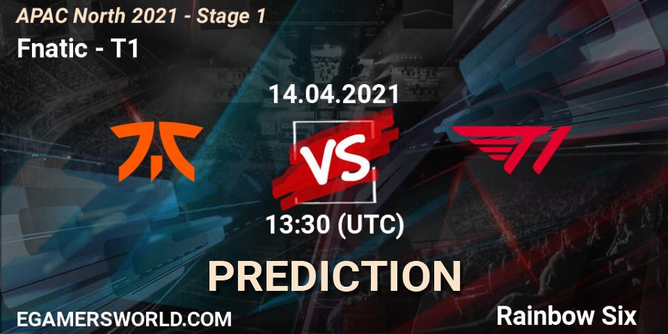 Pronósticos Fnatic - T1. 14.04.2021 at 13:30. APAC North 2021 - Stage 1 - Rainbow Six