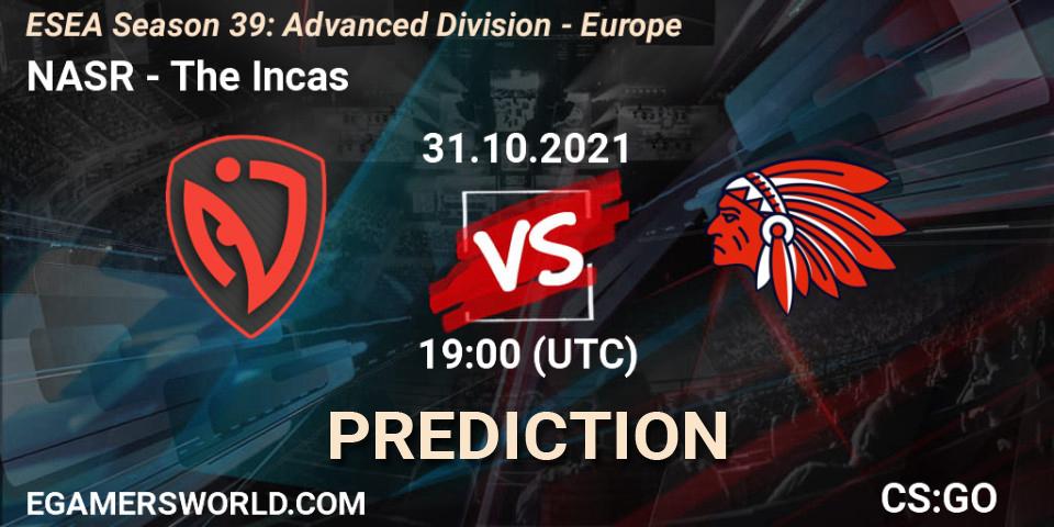 Pronósticos NASR - The Incas. 31.10.2021 at 19:00. ESEA Season 39: Advanced Division - Europe - Counter-Strike (CS2)