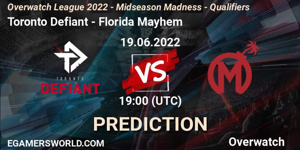 Pronósticos Toronto Defiant - Florida Mayhem. 19.06.2022 at 19:00. Overwatch League 2022 - Midseason Madness - Qualifiers - Overwatch