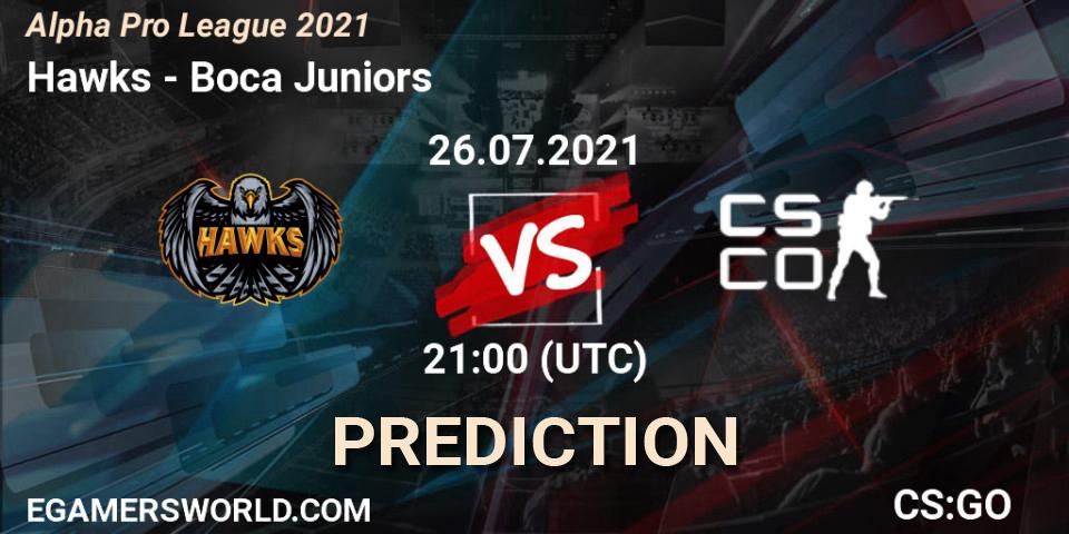 Pronósticos Hawks - Boca Juniors. 26.07.2021 at 21:00. Alpha Pro League 2021 - Counter-Strike (CS2)