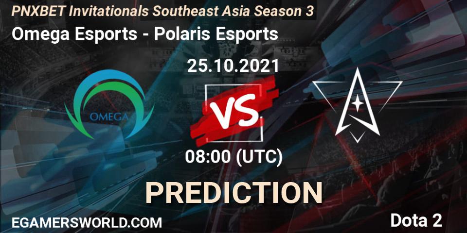 Pronósticos Omega Esports - Polaris Esports. 25.10.2021 at 08:08. PNXBET Invitationals Southeast Asia Season 3 - Dota 2