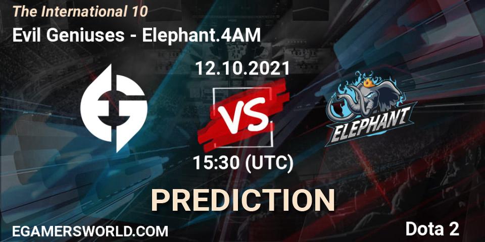 Pronósticos Evil Geniuses - Elephant.4AM. 12.10.2021 at 19:42. The Internationa 2021 - Dota 2
