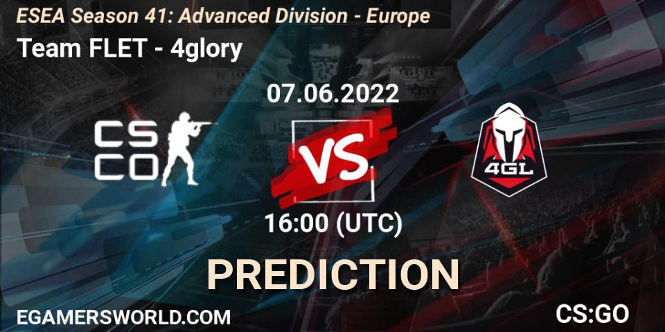 Pronósticos Team FLET - 4glory. 07.06.2022 at 16:00. ESEA Season 41: Advanced Division - Europe - Counter-Strike (CS2)