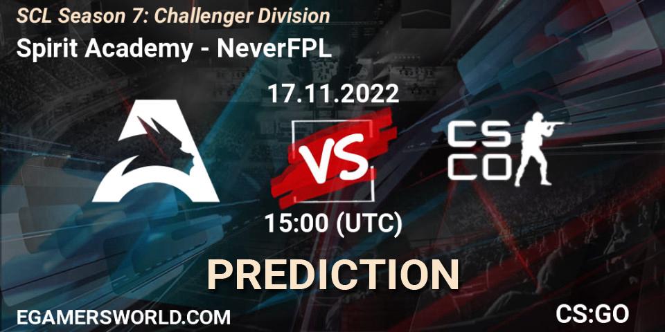 Pronósticos Spirit Academy - NeverFPL. 17.11.2022 at 12:00. SCL Season 7: Challenger Division - Counter-Strike (CS2)