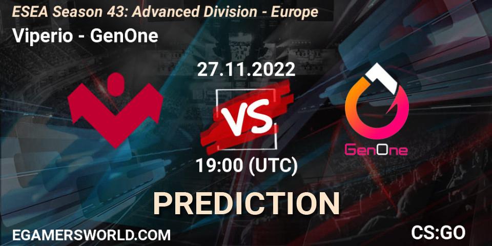 Pronósticos Viperio - GenOne. 27.11.22. ESEA Season 43: Advanced Division - Europe - CS2 (CS:GO)