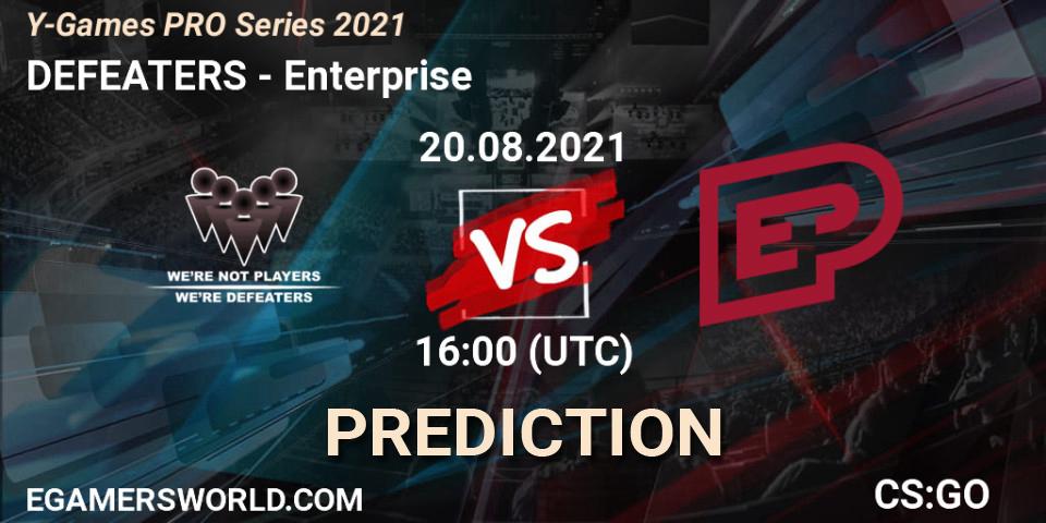 Pronósticos DEFEATERS - Enterprise. 20.08.2021 at 16:00. Y-Games PRO Series 2021 - Counter-Strike (CS2)