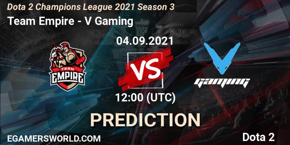 Pronósticos Team Empire - V Gaming. 04.09.2021 at 12:00. Dota 2 Champions League 2021 Season 3 - Dota 2