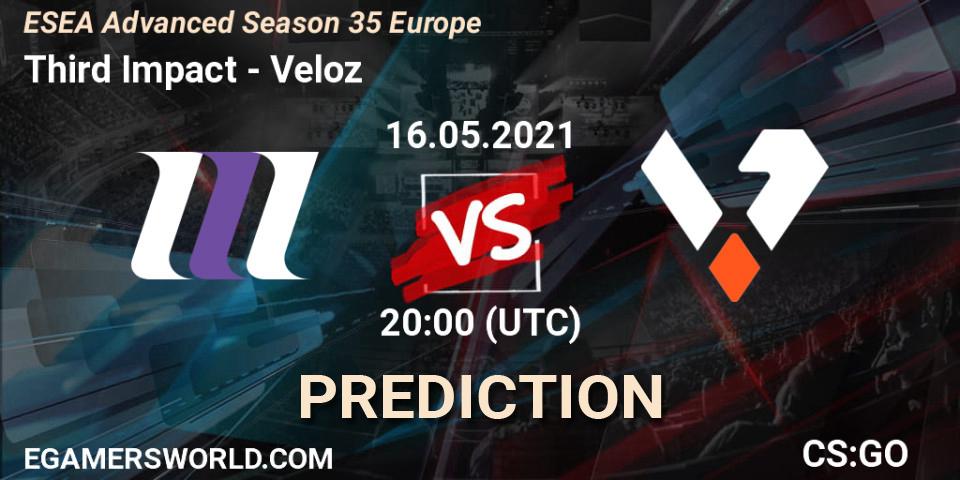 Pronósticos Third Impact - Veloz. 16.05.2021 at 20:00. ESEA Advanced Season 35 Europe - Counter-Strike (CS2)