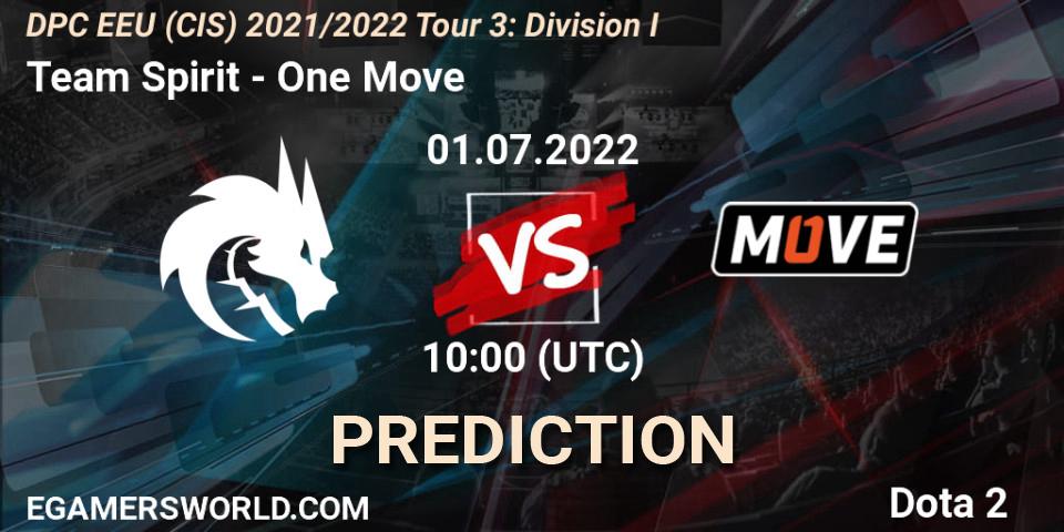 Pronósticos Team Spirit - One Move. 01.07.2022 at 10:00. DPC EEU (CIS) 2021/2022 Tour 3: Division I - Dota 2