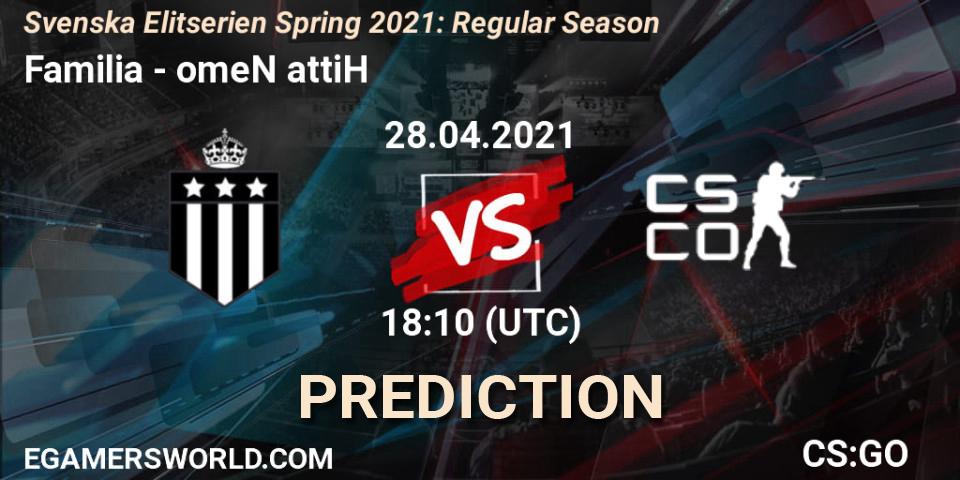 Pronósticos Familia - omeN attiH. 28.04.2021 at 18:10. Svenska Elitserien Spring 2021: Regular Season - Counter-Strike (CS2)