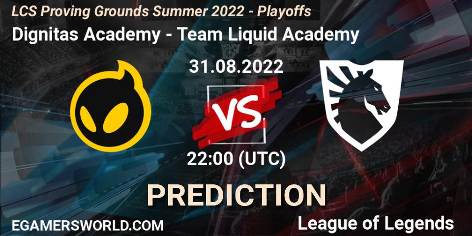 Pronósticos Dignitas Academy - Team Liquid Academy. 31.08.2022 at 22:00. LCS Proving Grounds Summer 2022 - Playoffs - LoL