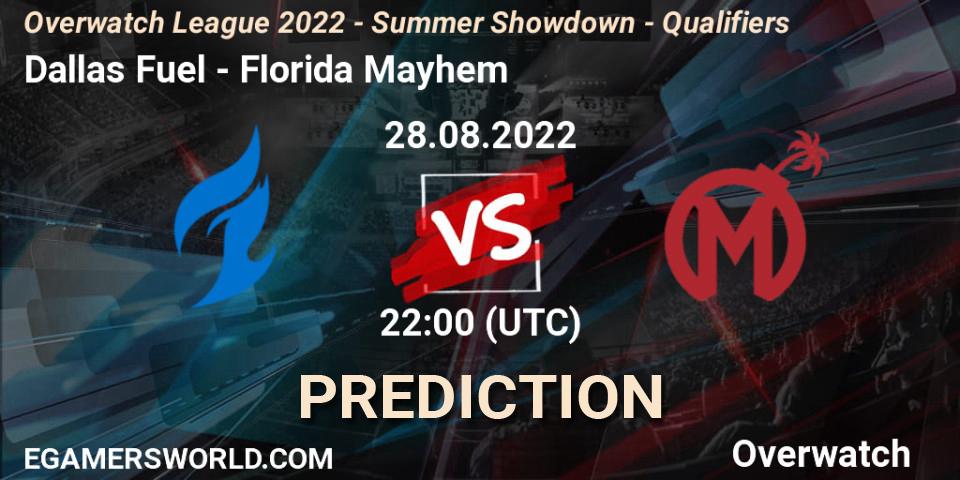 Pronósticos Dallas Fuel - Florida Mayhem. 28.08.22. Overwatch League 2022 - Summer Showdown - Qualifiers - Overwatch