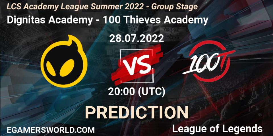 Pronósticos Dignitas Academy - 100 Thieves Academy. 28.07.2022 at 20:00. LCS Academy League Summer 2022 - Group Stage - LoL