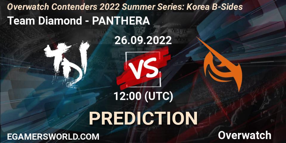 Pronósticos Team Diamond - PANTHERA. 26.09.2022 at 12:00. Overwatch Contenders 2022 Summer Series: Korea B-Sides - Overwatch