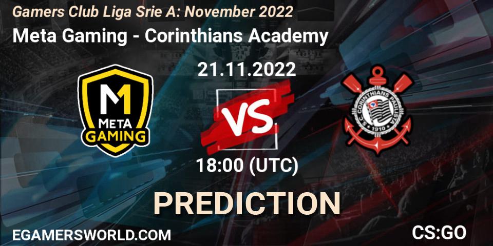 Pronósticos Meta Gaming Brasil - Corinthians Academy. 21.11.2022 at 18:00. Gamers Club Liga Série A: November 2022 - Counter-Strike (CS2)