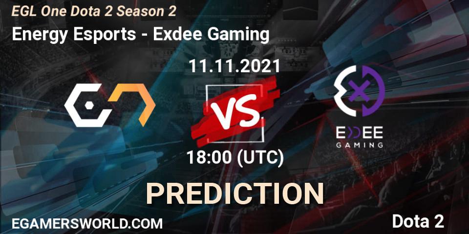 Pronósticos Energy Esports - Exdee Gaming. 04.12.2021 at 12:29. EGL One Dota 2 Season 2 - Dota 2
