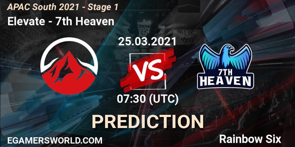 Pronósticos Elevate - 7th Heaven. 25.03.2021 at 07:30. APAC South 2021 - Stage 1 - Rainbow Six