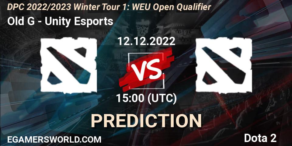 Pronósticos Old G - Unity Esports. 12.12.2022 at 15:07. DPC 2022/2023 Winter Tour 1: WEU Open Qualifier 1 - Dota 2