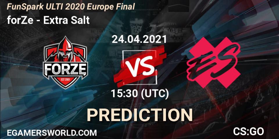 Pronósticos forZe - Extra Salt. 24.04.2021 at 15:30. Funspark ULTI 2020 Finals - Counter-Strike (CS2)