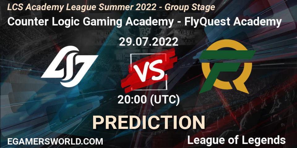 Pronósticos Counter Logic Gaming Academy - FlyQuest Academy. 29.07.22. LCS Academy League Summer 2022 - Group Stage - LoL