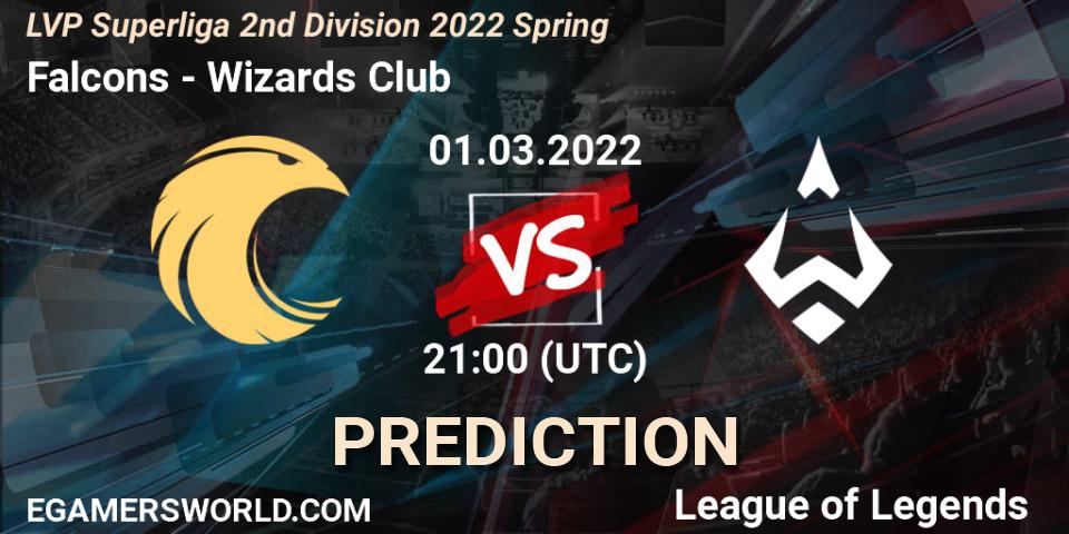 Pronósticos Falcons - Wizards Club. 01.03.2022 at 21:00. LVP Superliga 2nd Division 2022 Spring - LoL