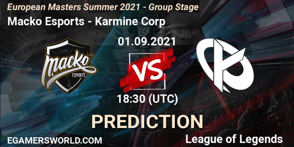 Pronósticos Macko Esports - Karmine Corp. 01.09.2021 at 18:00. European Masters Summer 2021 - Group Stage - LoL
