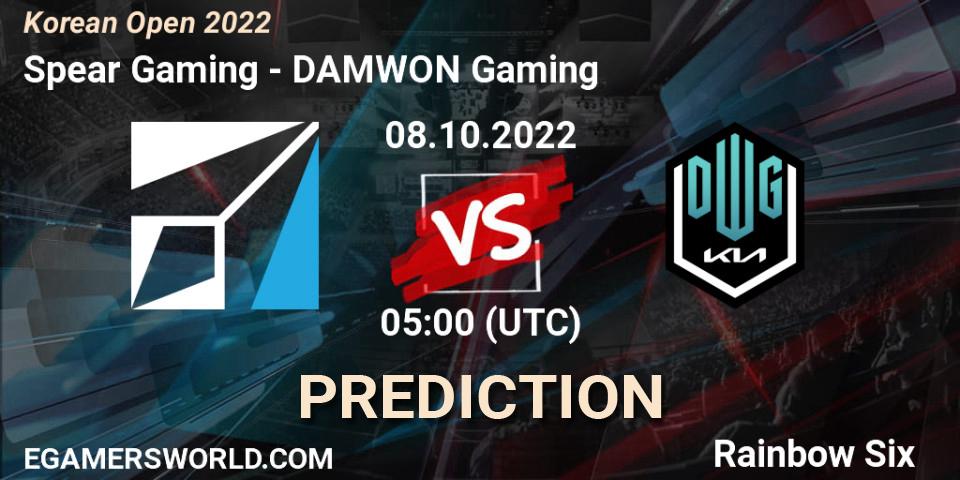 Pronósticos Spear Gaming - DAMWON Gaming. 08.10.2022 at 05:00. Korean Open 2022 - Rainbow Six