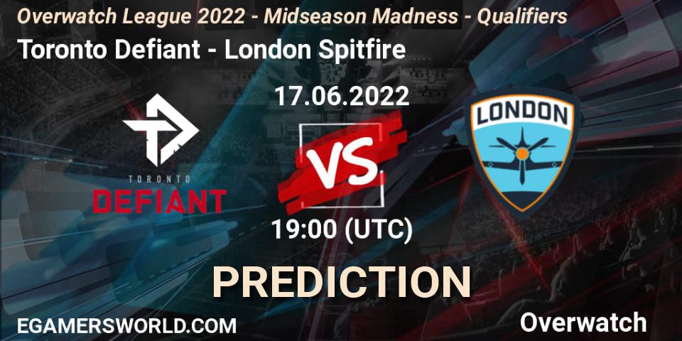 Pronósticos Toronto Defiant - London Spitfire. 17.06.2022 at 19:00. Overwatch League 2022 - Midseason Madness - Qualifiers - Overwatch