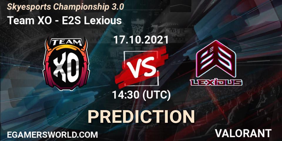 Pronósticos Team XO - E2S Lexious. 17.10.2021 at 14:30. Skyesports Championship 3.0 - VALORANT