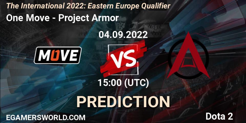 Pronósticos One Move - Project Armor. 04.09.2022 at 13:02. The International 2022: Eastern Europe Qualifier - Dota 2